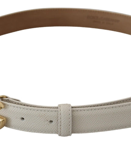 Dolce & Gabbana White Leather Gold DG Logo Buckle Belt Women