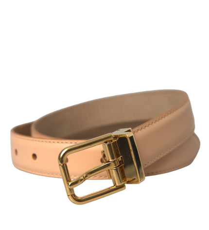 Dolce & Gabbana Beige Calfskin Leather Gold Metal Buckle Belt