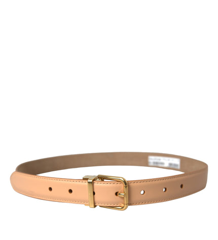 Dolce & Gabbana Beige Calfskin Leather Gold Metal Buckle Belt