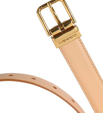 Dolce & Gabbana Beige Calfskin Leather Gold Metal Buckle Belt