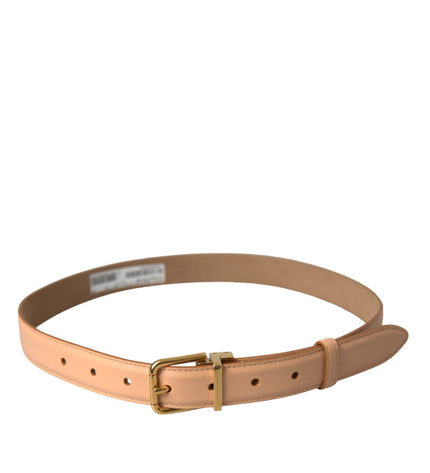 Dolce & Gabbana Beige Calfskin Leather Gold Metal Buckle Belt