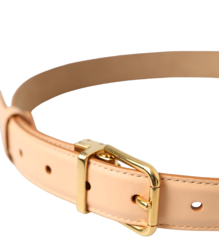 Dolce & Gabbana Beige Calfskin Leather Gold Metal Buckle Belt