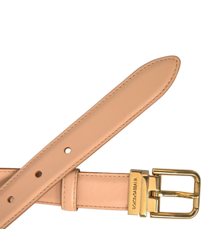 Dolce & Gabbana Beige Calfskin Leather Gold Metal Buckle Belt