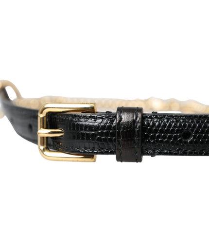 Dolce & Gabbana Black Leather Gold Chain Crystal Waist Women Belt