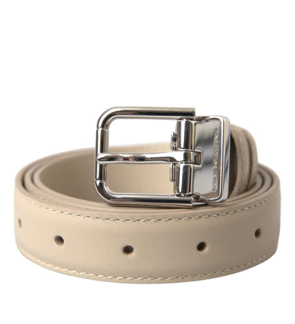 Dolce & Gabbana Beige Calfskin Leather Silver Metal Buckle Belt