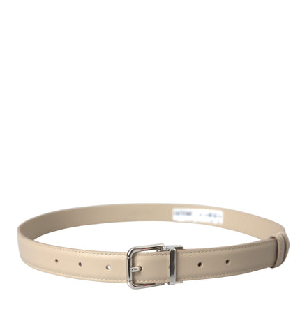 Dolce & Gabbana Beige Calfskin Leather Silver Metal Buckle Belt