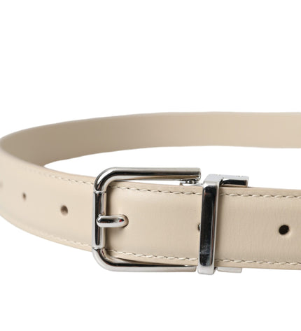 Dolce & Gabbana Beige Calfskin Leather Silver Metal Buckle Belt