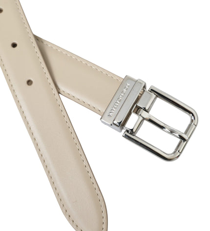 Dolce & Gabbana Beige Calfskin Leather Silver Metal Buckle Belt