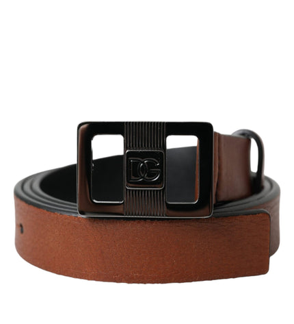 Dolce & Gabbana Dark Brown Leather Square Metal Buckle Belt