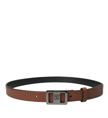 Dolce & Gabbana Dark Brown Leather Square Metal Buckle Belt