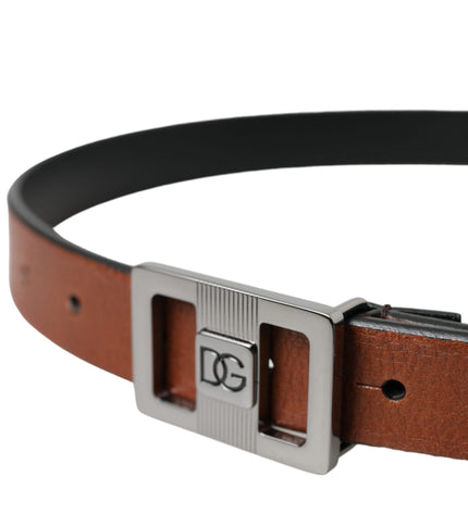 Dolce & Gabbana Dark Brown Leather Square Metal Buckle Belt