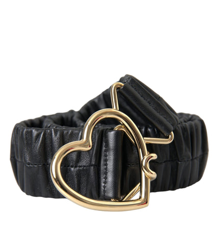 Dolce & Gabbana Black Leather Gold Heart Metal Buckle Belt