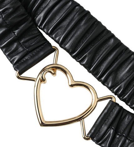 Dolce & Gabbana Black Leather Gold Heart Metal Buckle Belt