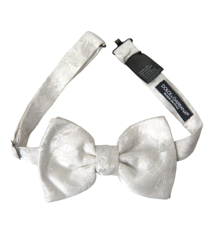 Dolce & Gabbana White Floral Silk Adjustable Men Neck Bow Tie