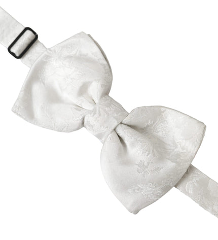 Dolce & Gabbana White Floral Silk Adjustable Men Neck Bow Tie