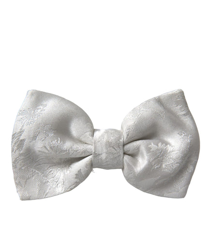 Dolce & Gabbana White Floral Silk Adjustable Men Neck Bow Tie