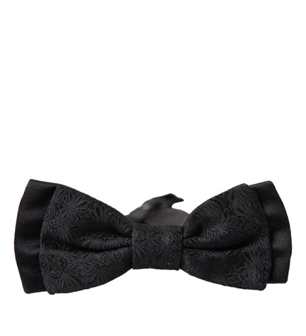 Dolce & Gabbana Black Brocade Silk Adjustable Neck Men Bow Tie