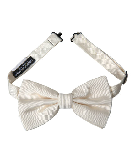 Dolce & Gabbana Off White Silk Adjustable Neck Men Bow Tie