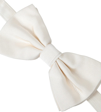 Dolce & Gabbana Off White Silk Adjustable Neck Men Bow Tie