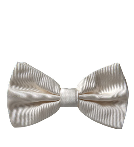 Dolce & Gabbana Off White Silk Adjustable Neck Men Bow Tie