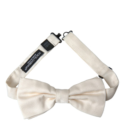 Dolce & Gabbana Off White Silk Adjustable Neck Men Bow Tie