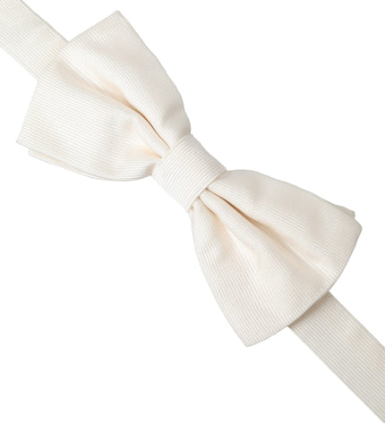 Dolce & Gabbana Off White Silk Adjustable Neck Men Bow Tie