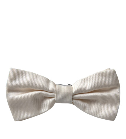 Dolce & Gabbana Off White Silk Adjustable Neck Men Bow Tie