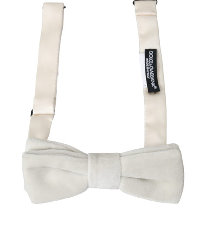 Dolce & Gabbana White Suede Cotton Adjustable Neck Men Bow Tie