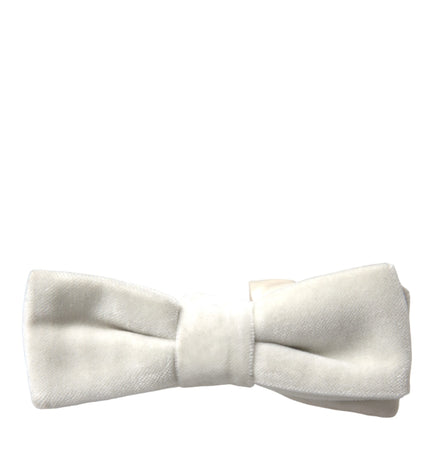 Dolce & Gabbana White Suede Cotton Adjustable Neck Men Bow Tie