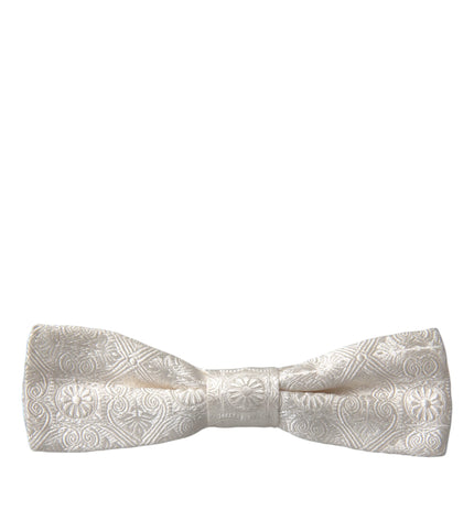 Dolce & Gabbana White Floral Brocade Adjustable Neck Men Bow Tie