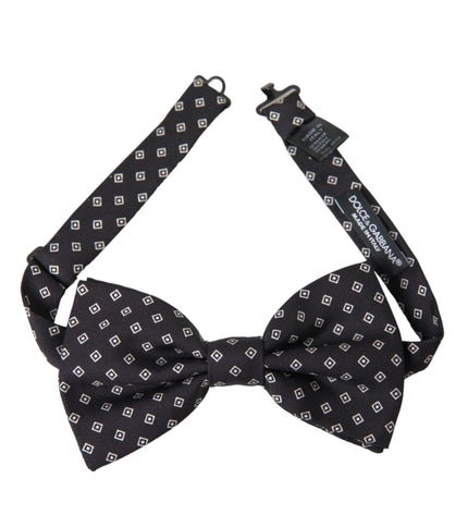 Dolce & Gabbana Black Patterned Silk Adjustable Neck Men Bow Tie