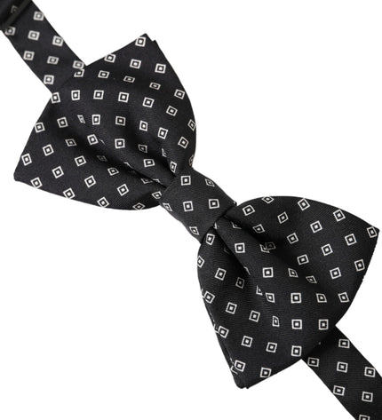 Dolce & Gabbana Black Patterned Silk Adjustable Neck Men Bow Tie