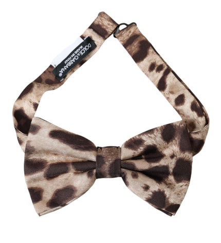 Dolce & Gabbana Brown Leopard Silk Adjustable Neck Men Bow Tie