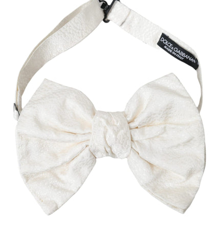 Dolce & Gabbana White Textured Cotton Adjustable Neck Bow Tie