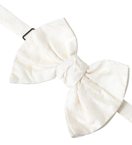 Dolce & Gabbana White Textured Cotton Adjustable Neck Bow Tie