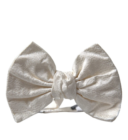 Dolce & Gabbana White Textured Cotton Adjustable Neck Bow Tie