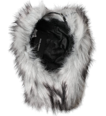 Dolce & Gabbana Black White Faux Fur Baseball Hat Men