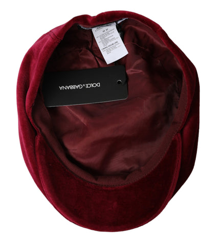 Dolce & Gabbana Maroon Velvet Cotton Newsboy Hat Men