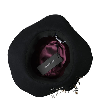 Dolce & Gabbana Black Embellished Fedora Wide Brim Hat Men