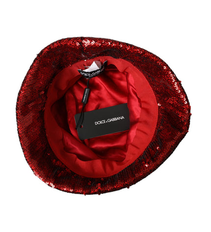 Dolce & Gabbana Red Sequined Nylon Bucket Hat Men