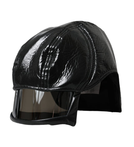 Dolce & Gabbana Black Leather Helmet Visor Bucket Hat Men