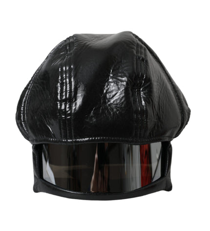 Dolce & Gabbana Black Leather Helmet Visor Bucket Hat Men