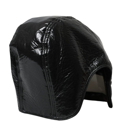 Dolce & Gabbana Black Leather Helmet Visor Bucket Hat Men