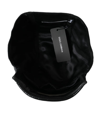 Dolce & Gabbana Black Leather Helmet Visor Bucket Hat Men