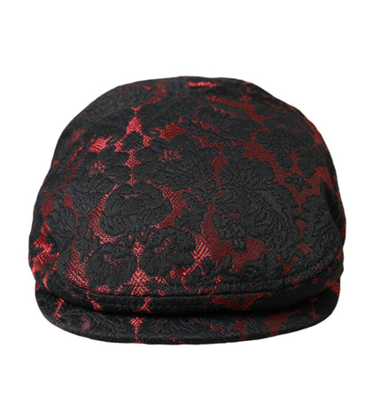 Dolce & Gabbana Black Red Floral Jacquard Newsboy Hat Men