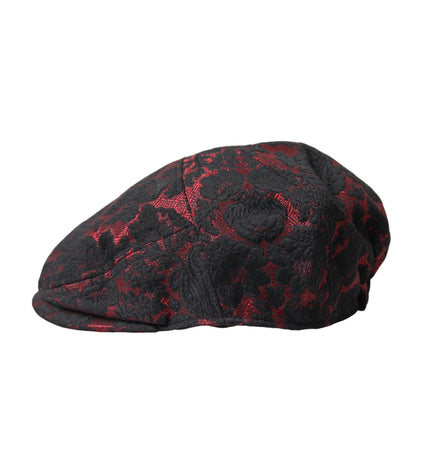 Dolce & Gabbana Black Red Floral Jacquard Newsboy Hat Men