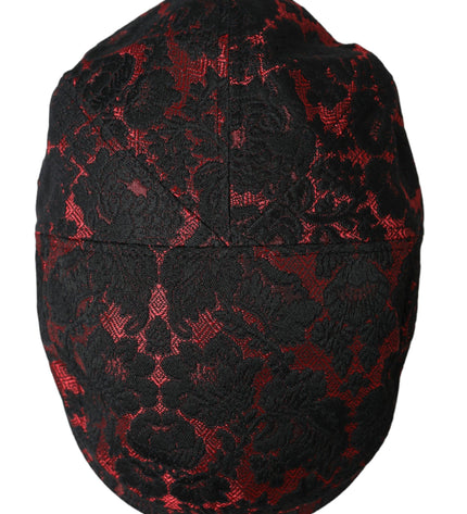 Dolce & Gabbana Black Red Floral Jacquard Newsboy Hat Men