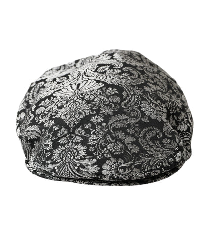 Dolce & Gabbana Black Silver Floral Jacquard Newsboy Hat Men