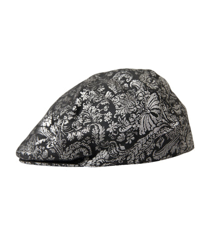 Dolce & Gabbana Black Silver Floral Jacquard Newsboy Hat Men