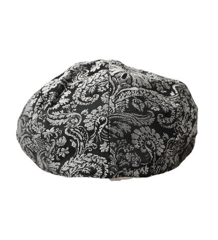 Dolce & Gabbana Black Silver Floral Jacquard Newsboy Hat Men